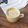 Japanese Happy Kitten Ceramic Cat Mug with Lid